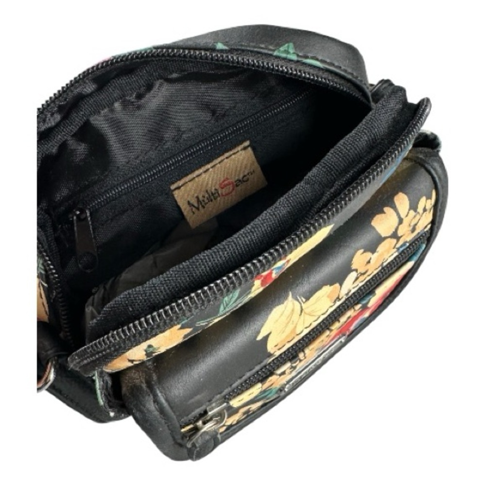MultiSac Black Floral Crossbody Bag Purse With Adjustable Strap - Picture 4 of 9